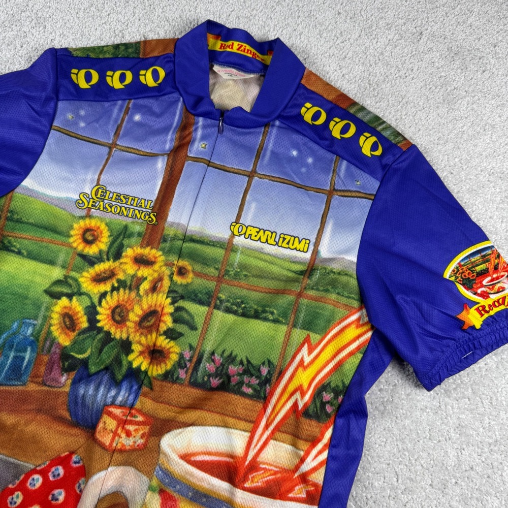 Pearl Izumi Cycling Jersey Womens L Blue Celestial Seasonings Red Zinger USA